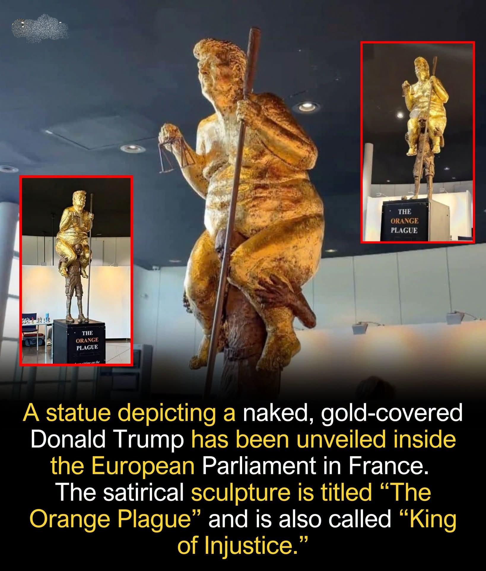 Naked Golden Trump Statue Storms European Parliament — And Yes, It Has a Golf Club!